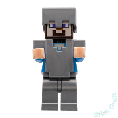 Genuine LEGO® STEVE IN SILVER ARMOUR (min053) Minifigure - Minecraft - Used - From 21137 - Product Image from Brick Orbit